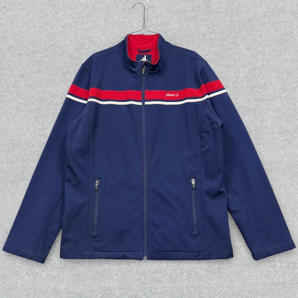 johnnie-O Navy Performance Jacket with Red & White Stripes